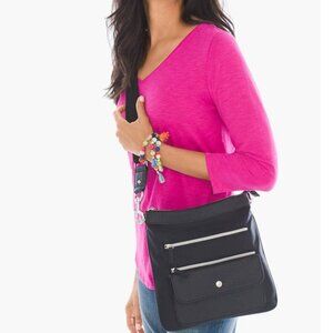 Chico’s | Sandy Black Nylon Crossbody Bag | Leopard Lining | Adjustable Strap